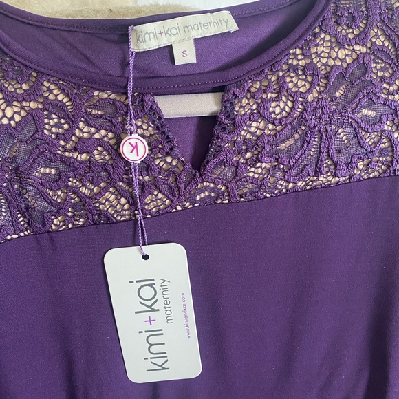 Kimi + Kai Maternity blouse Size Small 3/4 sleeves purple  stretch NWT - Picture 2 of 8